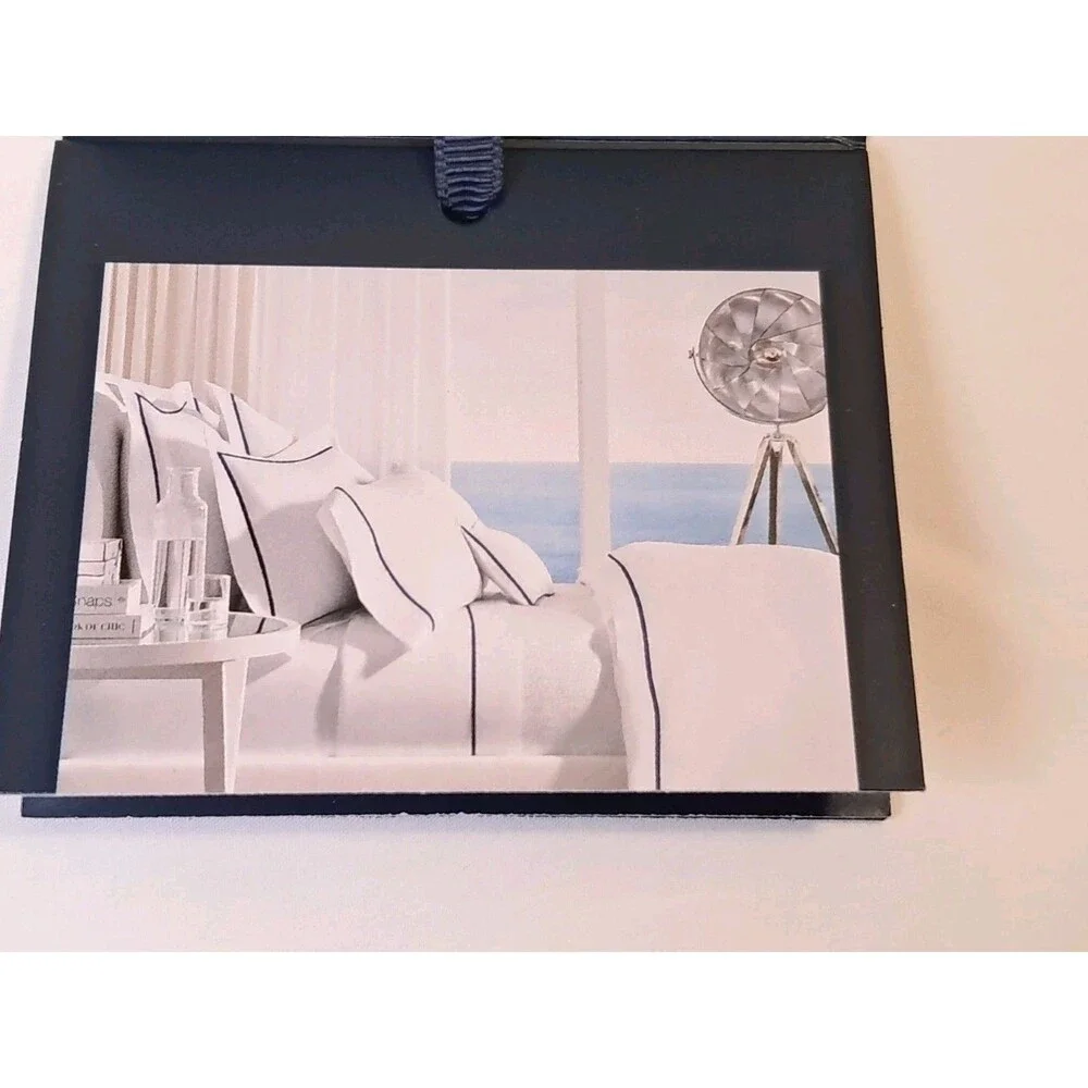 NEW Ralph Lauren Palmer Percale Org Cotton Queen Flat Sheet White Navy 96x108in